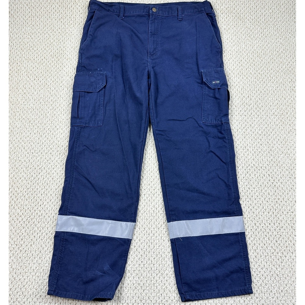 Tyndale FR Pants Mens 38x32 Navy Cargo Canvas Twill High Visibility K21RT